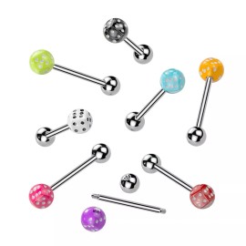 JSW Body Jewelry 8pcs Encased Dice Tongue Rings Tounge Barbells Wholesale Body Jewelry