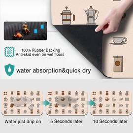 Coffee Mat - Fashion Absorbent Coffee Bar Mat - Drying Mat Waterproof Protects Kitchen - Coffee Maker Kitchen Bar Counter Decor 19.5x12inch