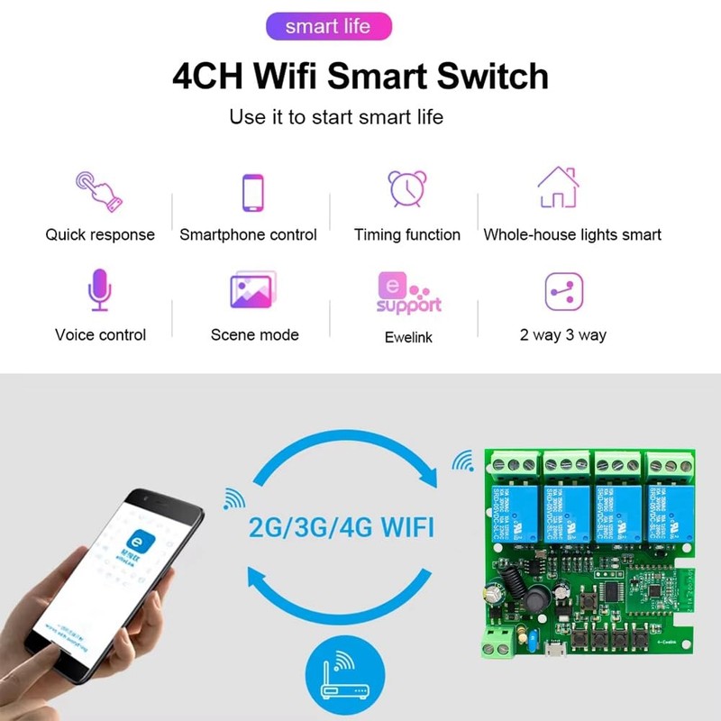 Aswalling WiFi Switch AC 85-250V Smart Switch 4 Channels WiFi