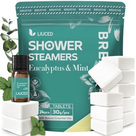 Shower Steamers Aromatherapy 14 Pack- Eucalyptus & Mint Shower Bombs and 5ml Natural Eucalyptus Essential Oils, Spa Self Care Gifts for Mom Wife, Stocking Stuffers, Christmas gifts for Women Men