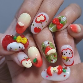 Apologize Cat Homemade Nail Tips - Short Ballerina / 사과하다냥이 수제네일팁 - 숏발레리나