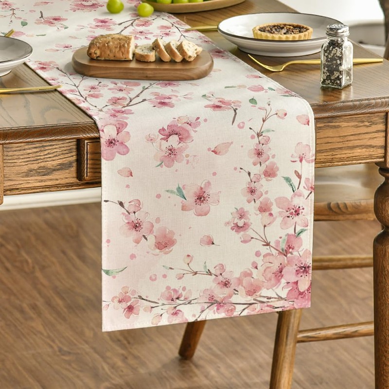 Artoid Mode Cherry Blossom Branches Spring Table Runner, Seasonal Kitchen
