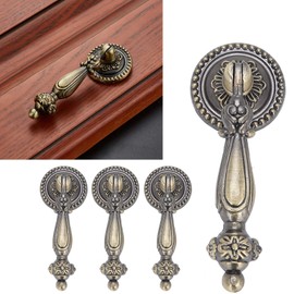 GAESHOW 4Pcs Vintage Cabinet Knobs, Hanging Pull Drawer Handles, Bronze Handles Single Hole Decorative Pull Vintage Antique Cabinet Knobs Drop Drawer Pull Handle with Mounting Screws