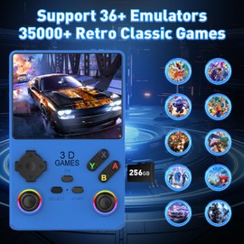 V40 PRO Upgraded Retro Handheld Game Console, Built in 35,000+Classic Games, 36+Simulators, Linux System, 3.5-inch 4K HD IPS Screen Video Player, 256GB TF Card, Portable Pocket Arcade Console (Blue)