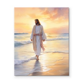 Jesus Canvas Wall Art Decor - Christian Religious Artwork with Sunrise Over Ocean, Inspirational Biblical Scene, Jesus Christ Faith Decor for Living Room, Bedroom or Prayer Room 11X14 inch