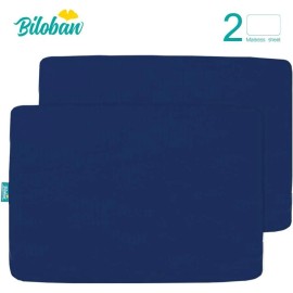 Biloban Waterproof Pack N Play Fitted Sheets Mini Crib Mattress Cover Protector 2 Pack - Navy