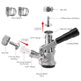 Sankey D Keg Coupler for Sankey D System Keg Tap Beer Dispenser 304 Stainless Body & Probe, D Type Sankey Keg Coupler Draft Beer Keg Coupler Kegerator Tap Connector Fit I.D 5/16'' Beer Line & Gas Line