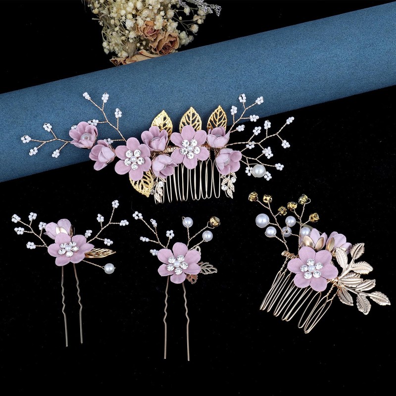 Anfiodas Hair Ornament, Hair Accessories, 4-Piece Set, Kimono, Pearl, Kimono,