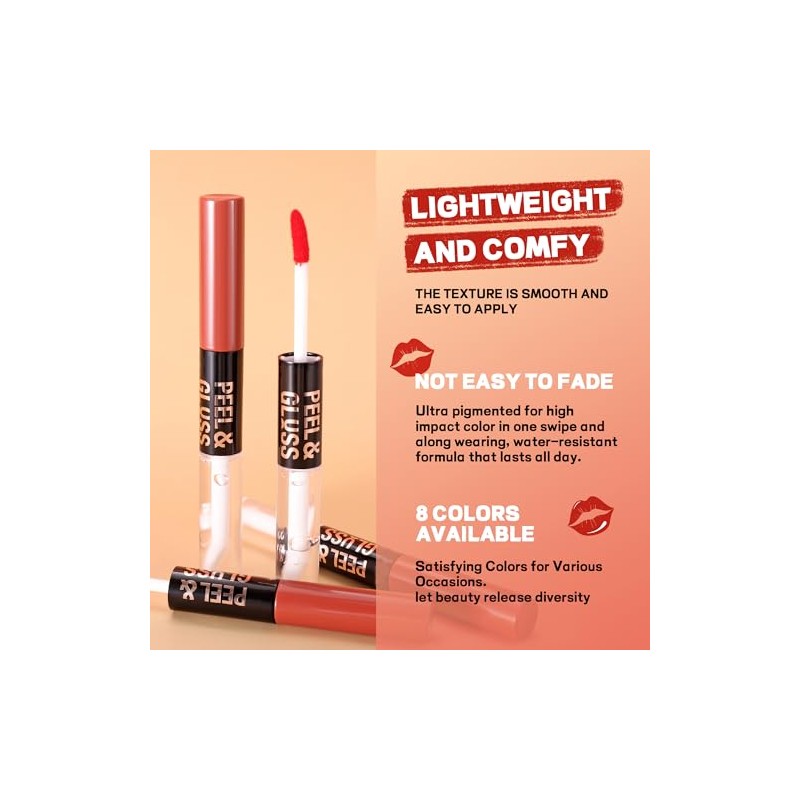 Labial Tipo Tinta Peel-Off Mate Doble Cabezal con Brillo, 07