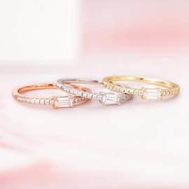 TIGRADE 1.5mm Eternity Ring Baguette Cubic Zirconia Anniversary Ring CZ Pave Wedding Band for Women Size 3-11, Rose Gold, Size 8