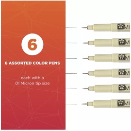 Sakura Pigma 30063 Micron Blister Card Ink Pen Set, Ass't Colors, 01 6CT Set