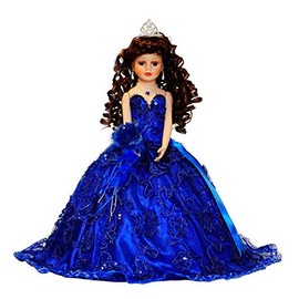 Kinnex Collections by Amanda 18" Porcelain Quinceanera Umbrella Doll (Quince Anos)~ KK18725-15 ~ (Royal Blue)