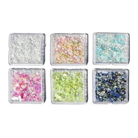 Snmzlc JPD135 Nail Parts 6 Stone Shell Flake Deco Parts Aurora Pink White 3D Dimensional Pearl Crystal Micro Mix Line Art Nail Design Supplies DIY Craft Accessories