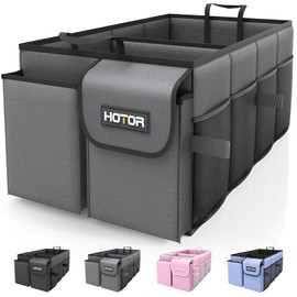 HOTOR Foldable Trunk Organizer - 2-Compartment 21.3"×12.6"×10.6" Grey SUV & Sedan Organizer for Accessories, Tools and Sundries