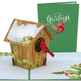 Lovepop® Cardinal Bird House 3D Pop Up Card - Christmas Greeting Card with Slip Pocket and Envelope, Handmade Pop Up Christmas Card with Bird House, 3D Folding Card for Christmas for Family