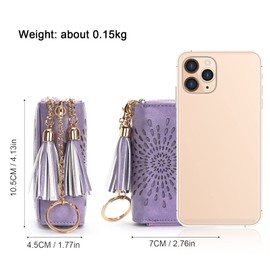APHISON Credit Card Holder for Women RFID Blocking Card Case Ladies Small Wallets Zipper Purse 10 Card Slots Accordion Hollow Out Sunflower Tassels with ID Windows Double Zip Light-Purple
