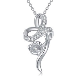 DOLPHERS Rose Flower Diamond Necklace Sterling Silver Infinity Rose Pendant for Women Anniversary Birthday Gift Platinum Plated Silver (D Color, VVS Clarity), Sterling Silver, not known