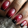 OCOUYVD Uñas Postizas Cuadradas Cortas Con Degradado Rojo, Punta Francesa,