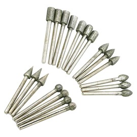Stone Carving Set Diamond Burrs for Engraving, Grinding, Polishing Stone, Rocks, Jewelry, Glass, Ceramics, Nails Compatible with Dremel Rotary Tools 1/8 inch Shank 20 Pieces Set