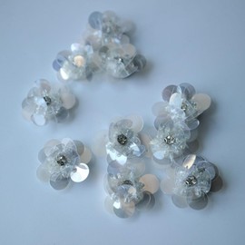 10pcs/lot Handmade Transparent Flower Beaded Patches for Clothing DIY Rhinestone Sequin Sew on Patch Embroidery Applique Patches Robe
