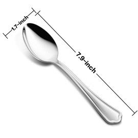 Dinner Spoons Set of 6, E-far 7.9 Inch Stainless Steel Soup Spoons Tablespoons for Home, Kitchen or Restaurant, Non-toxic & Mirror Polished, Scalloped Edge & Dishwasher Safe