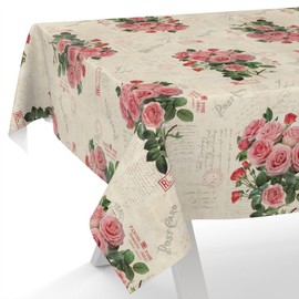 ANRO Oilcloth tablecloth, wax tablecloth, washable garden tablecloth, postcard, roses, 100 x 140 cm, cut edge