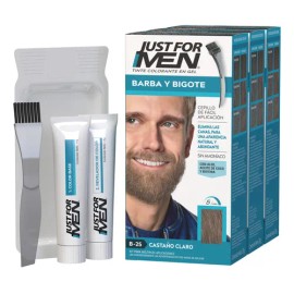 Tinte para Cabello y Barba Just For Men, Tono Castaño Claro B25, Retocador de Raíces con Aplicaci en 5 Minutos, Paquete de 3, 84g