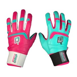 Sportz Drip Clash Batting Gloves (Pink/Teal) - Genuine Leather Gloves for Baseball & Softball Players - College Teenagers, Uni Adults (Teens, L/XL)
