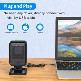 1D/2D Automatic Omnidirectional Desktop Wired USB Bar Code Scanner Reader,Plug and Play,Handsfree Barcode Scanner for Warehouse, Supermarket, Retail Store, Bookstore Pos System