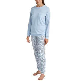 CALIDA Sweet Dreams Women's 100% Cotton Cuffed Pyjamas with Fabric Covered Elastic Waistband, Arctic Ice