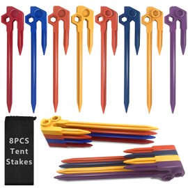 Sysmashing 8 pcs Splicable 8 inch Outdoor Tent Stakes Heavy Duty Screw Style for Camping, Hiking, Ultimate Ground Stakes Ground Anchors Pegs