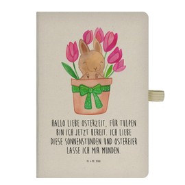 Mr. & Mrs. Panda DIN A4 Baumwoll Notizbuch Hase Tulpen - Ostergeschenke, Osterdeko, Geschenk, Osterdeko, Blumenstrauß, Ostern Kinder, Alternative zu