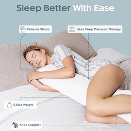 SleepCloud Weighted Body Pillow 6.5lbs - Weighted Pillow for Deeper Sleep (41” x 10”) - Cooling Body Pillows for Adults, Full Body Pillow for Adults, Side Sleeper Body Pillows with Cover (White)