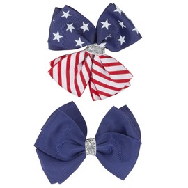 Madison Tyler Americana Collection - Clips para el pelo (2 unidades), diseño de bandera de Estados Unidos y lazo azul