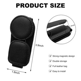 SHMZK Sunglasses Holder for Car Visor, Magnetic Leather Double Position Visor Glasses Hanger Clip, Premium Soft Double Ends Eyeglasses Holder Ticket Card Clips for Auto Sun Visor (Black)