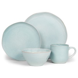 Elanze Designs Reactive Glaze Farmhouse Rustic Boho Ceramic Stoneware Dinnerware 16 Piece Plate Bowl Mug Dish Set - Service for 4, Ice Blue