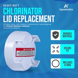 Aquatonics Pool Chlorinator Lid with O-Ring – White Threaded Filter Cap with O-Ring R172009 Replacement for R172008W Rainbow Chlorine/Bromine Pool and Spa Feeder – Heavy-Duty Rust-Resistant