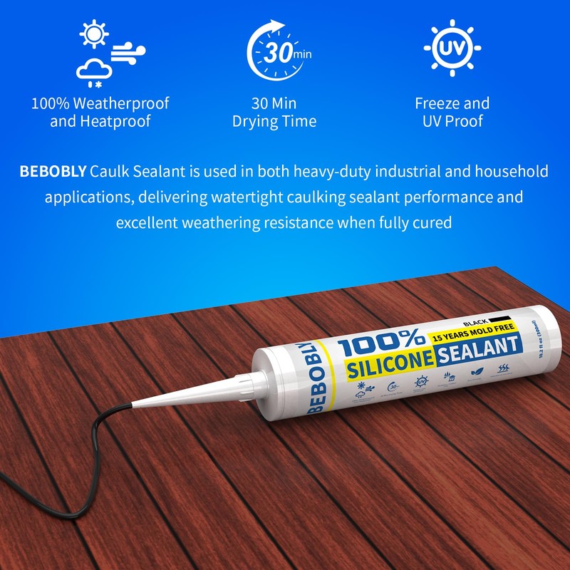 BEBOBLY Black Silicone Caulk & Sealant, 100% Waterproof Silicone Caulking,
