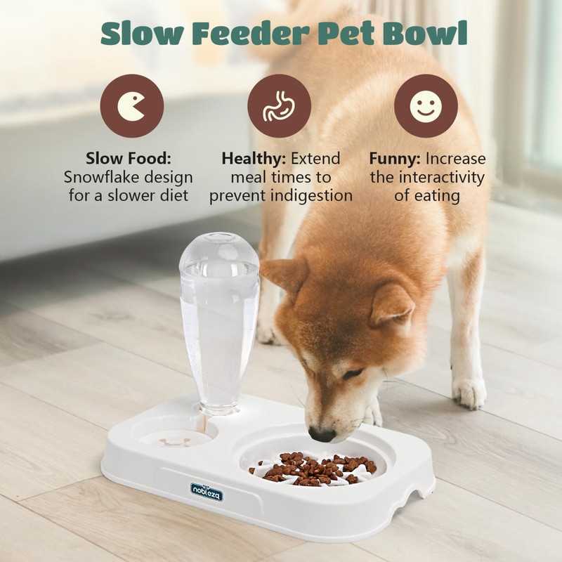 Nobleza 3-in-1 Slow Pet Feeder Bowl Bottle Set, Automatic Pet