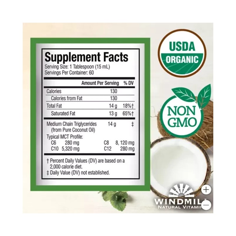Windmill USDA Organic MCT Oil, 32 Ounces, USDA Certified Organic