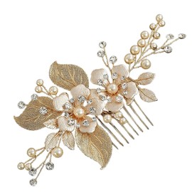 Gold Wedding Hair Clip - Gold Fascinators for Weddings - Pearl Pins | Flower Bridal Hair Accessories for Women, Girl