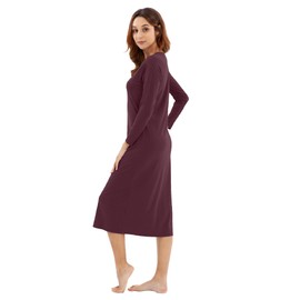 WiWi Nightgowns for Women Soft Viscose from Bamboo Long Sleeve Nightshirts Sleepwear Plus Size Nightshirts S-3X, Fig Red, Medium