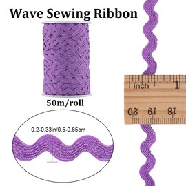 GORGECRAFT 54.6Yds/50m Wave Bending Fringe Trim 5mm Wide RIC Rac Trim Woven Braided Fabric Webbing Edge Lace Fringe Ribbon for DIY Sewing Crafts Dress Clothes Embellishment Gift Wrapping, Purple