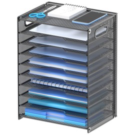 OUTWOLF 10 Tier Paper Organizer - Letter Tray Mesh Desk File Organizer with Handles for Office School Desktop