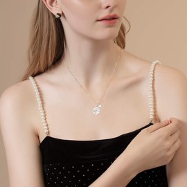 Zodiac Sign Necklace Made of Solid 925 Sterling Silver with White Gold Plated 15 mm Diameter Pendant Necklace Simple Minimalist Gift Jewellery for Women Girls, Adjustable Chain Length: 40 cm + 5 cm., Silver