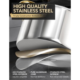 MICHELANGELO Stainless Steel Stock Pot - 8 Quart With Lid, Induction Compatible, Riveted Handle, Oven & Dishwasher Safe