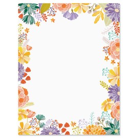 Wildflower Frame Floral Letter Papers - Set of 25 Spring stationery letterhead are 8 1/2" x 11", compatible computer paper, Wedding & Bridal Shower Flyers, Invitations, or Letter Paper
