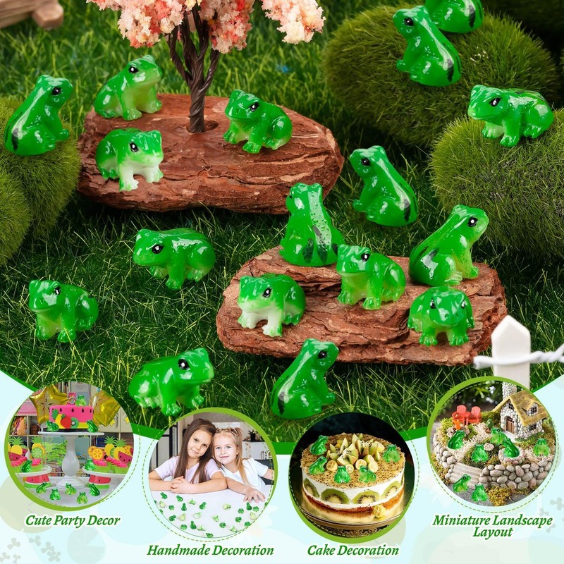 SYOZPXY 60 Mini Resin Frogs, Miniature Green Resin Frog Statues,