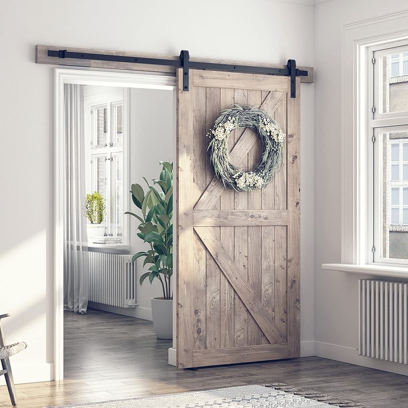 SMARTSTANDARD 7FT Sliding Barn Door Hardware Kit, Heavy Duty Track-Smoothly