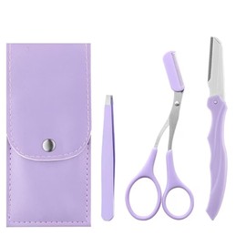 MiJunHD Eyebrow Shaping 3 PCS Eyebrow Trimming Brow Groomers Tool, Brow Care Eyebrow Razor, Eyebrow Trimmer Scissors, Stainless Steel Eyebrow Tweezers Scissors & PU Leather Storage Bag